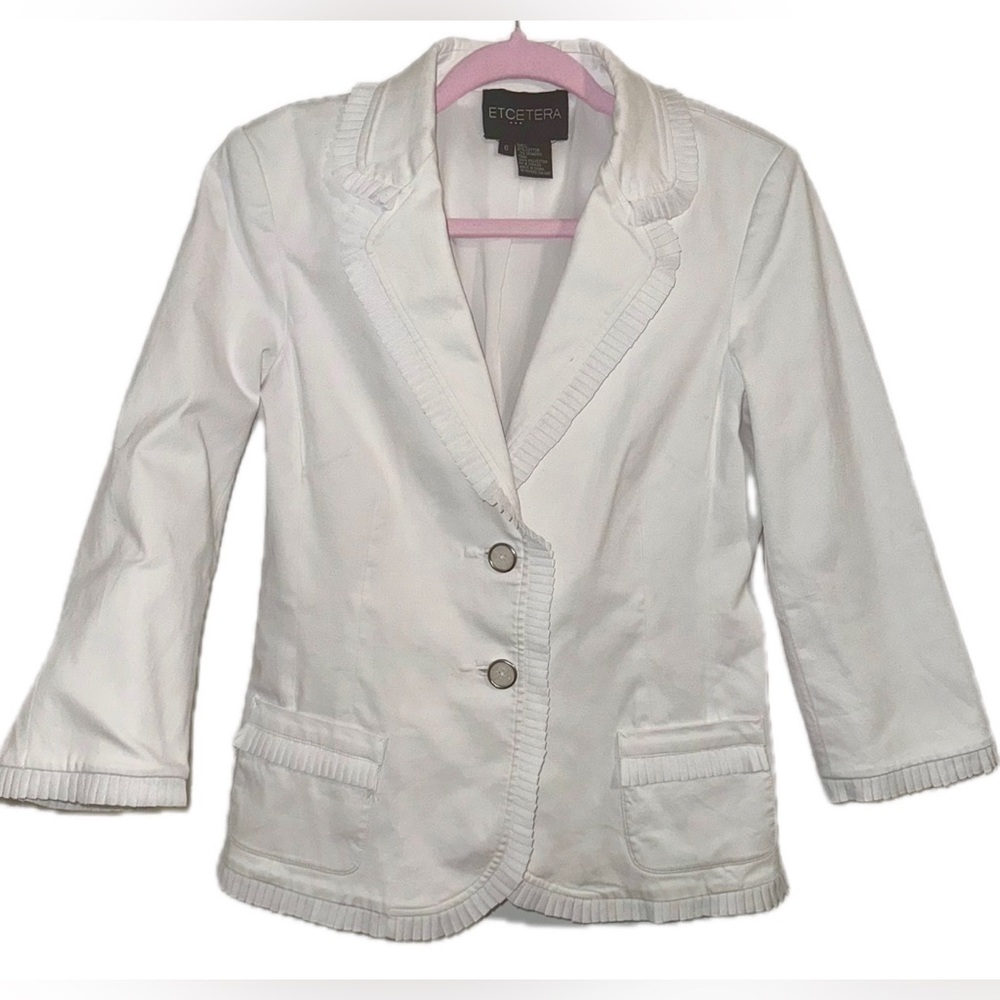 Etcetera White Ruffle Detail Blazer Sz 6